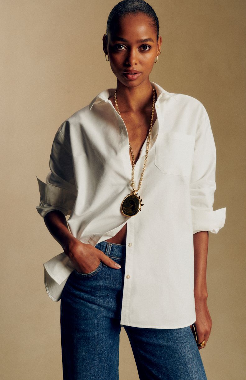 Sézane Essentials - Woman in white shirt